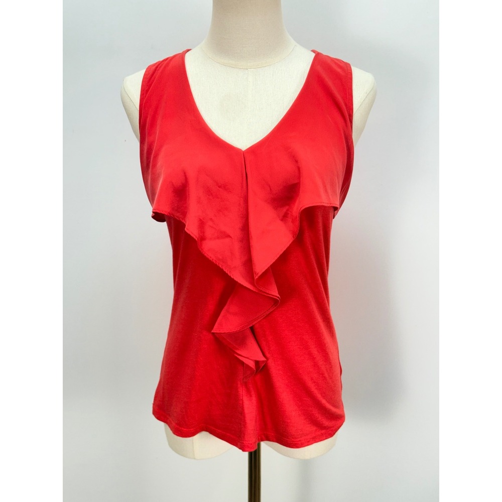 Deletta Anthropologie Red Ruffle V-Neck Sleeveless Knit Top XS RN 66170